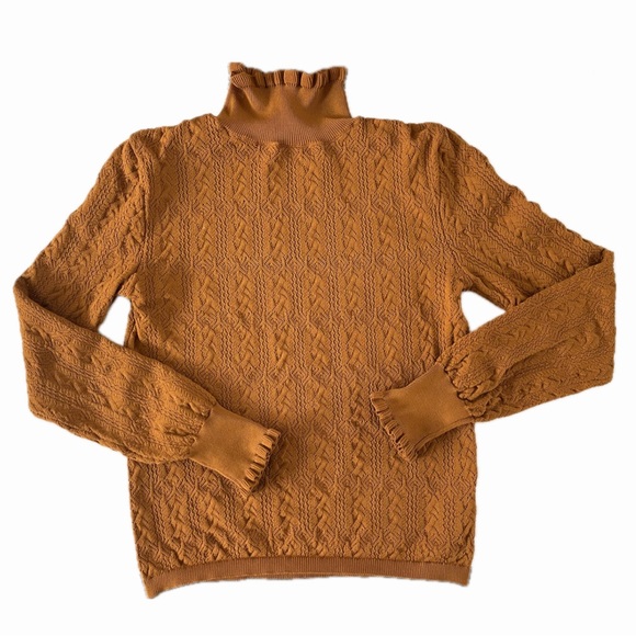 Zara Knit Orange Textured Turtleneck Top - Picture 1 of 3